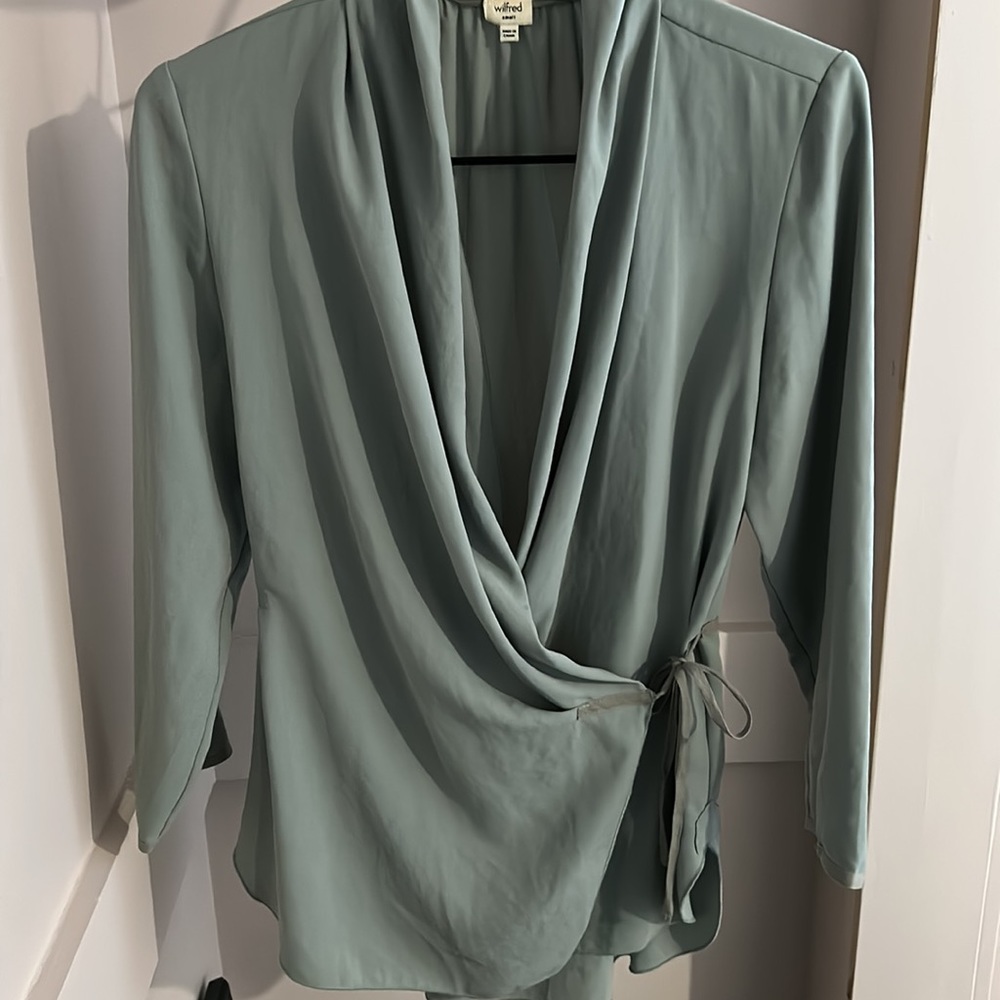 Aritzia Wilfred Sage Green Wrap Blouse
